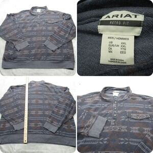 Ariat Sweater‎ Men XXL Blue Washed Aztec Southwestern Tribal Native Pullover